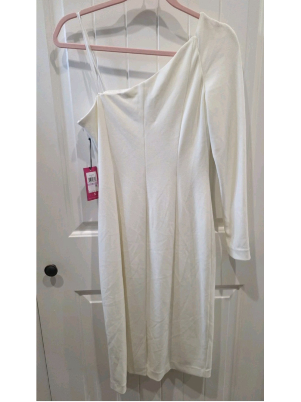 Vince Camuto One Shoulder Off White Bodycon Dress Sz 6 NWT Long Sleeve Midi Read - Picture 4 of 11